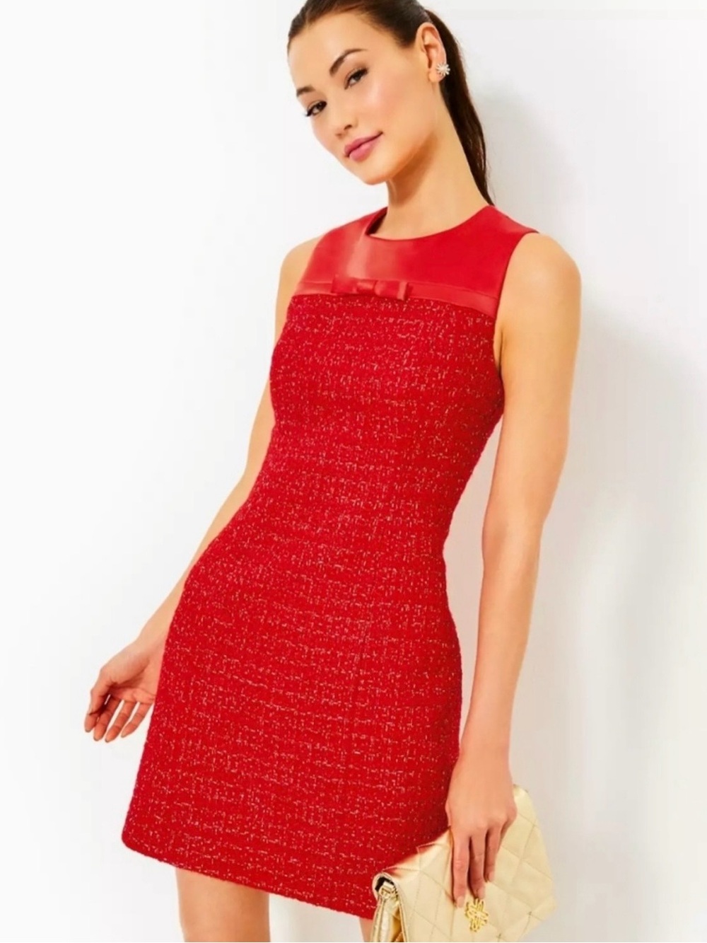 Lilly Pulitzer Red Textured Bow-Trim Mini Dress